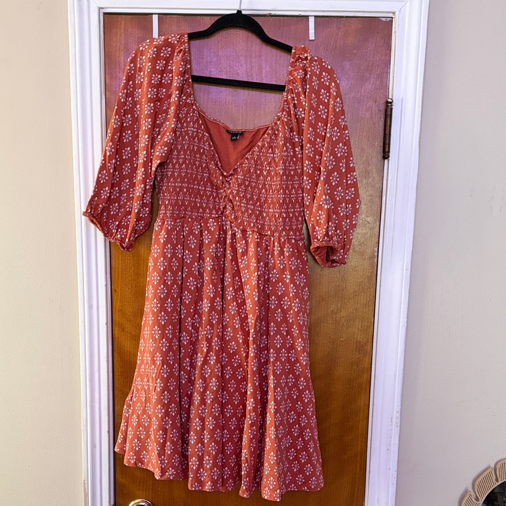 Torrid Rust Floral Smocked Mini Dress With White Print